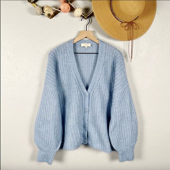 Sezane Achille Jumper Ribbed Knit Oversized Cardigan Sweater in Vintage Blue XXL - Picture 2 of 5